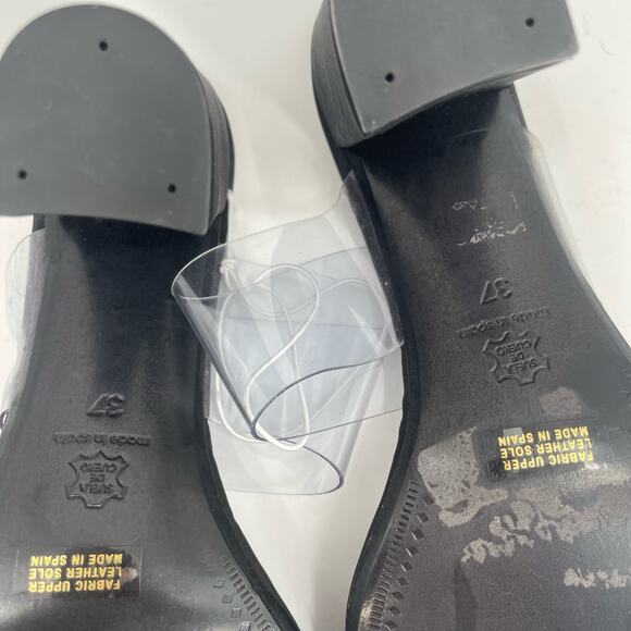 SESTO MEUCCI Heels Size 37 (US 6-6.5) Leather Fabric Black Clear Heeled Sandals - Picture 11 of 14